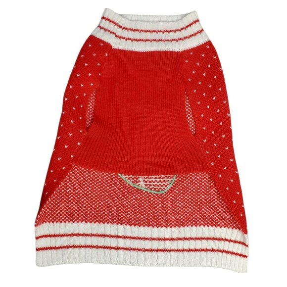 Good Dog Sweater Holiday Christmas Stocking Bone Hearts Warm Knit Puppy M 14" - Picture 2 of 5